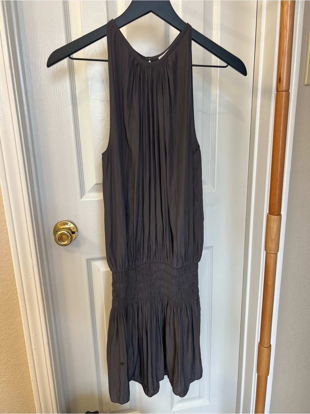 Ramy Brook Sleeveless Charcoal Dress with Smocked Waist